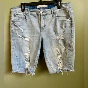 Distressed Light Blue Denim Shorts